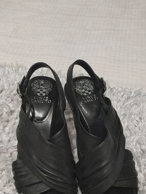 Vince Camuto Black Leather Crisscross Slingback Sandals